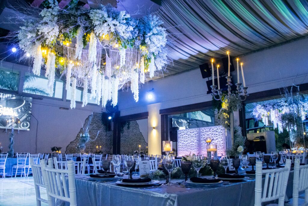 Wedding venue decorated with flowers