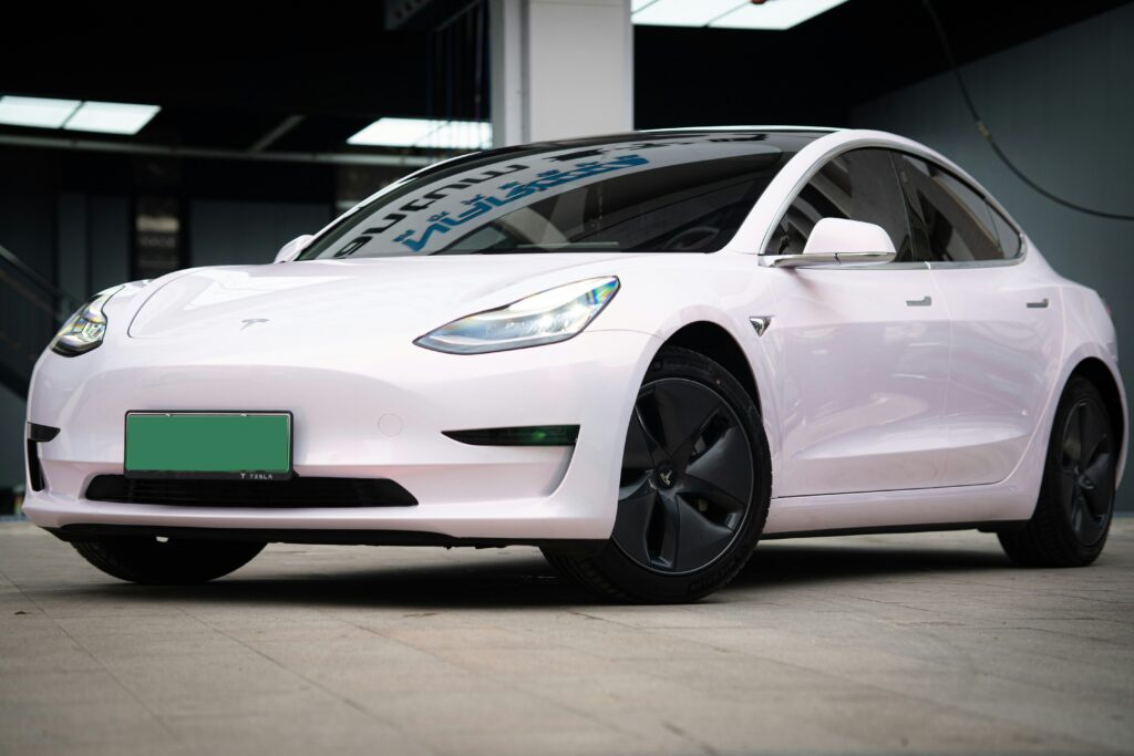 Pink Tesla car