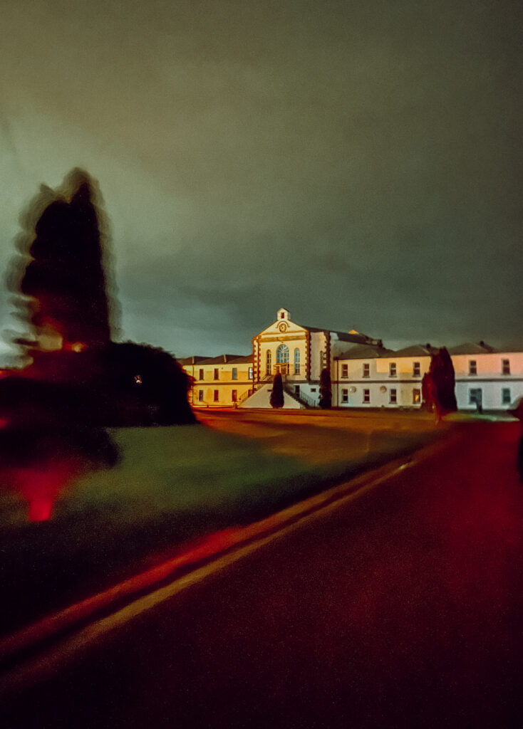 The hospital on Spike Island after dark