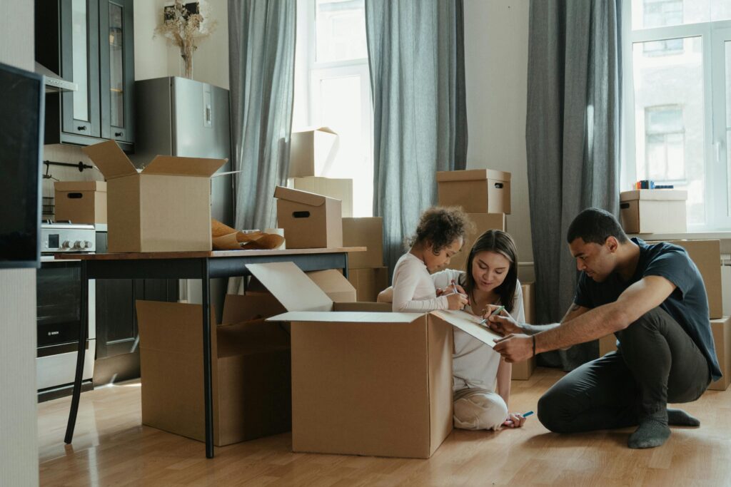 Family unpacking after a house move