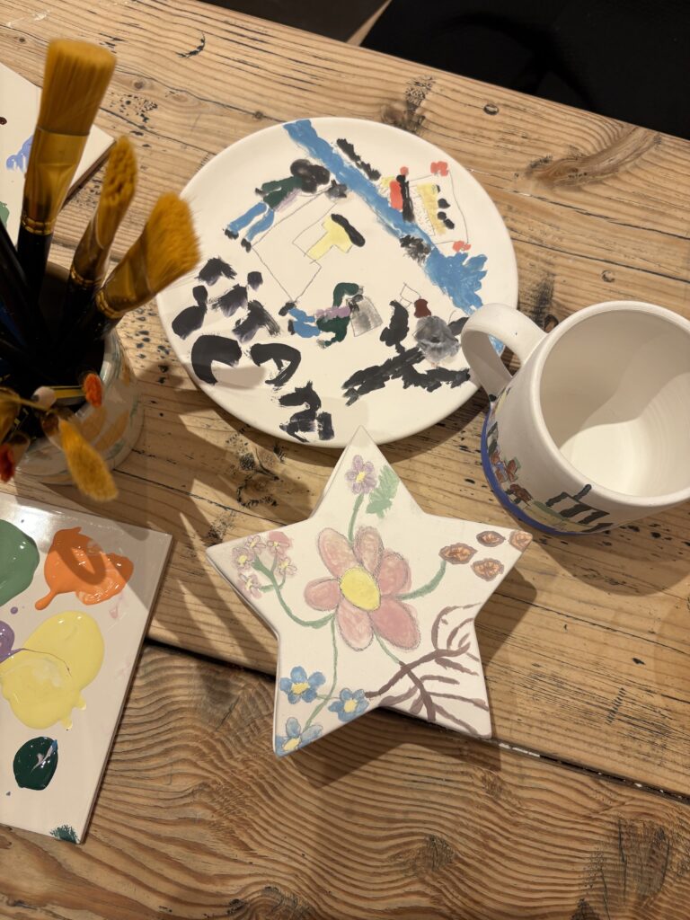 Painted pottery in The Clay Project, Newcastle, Down