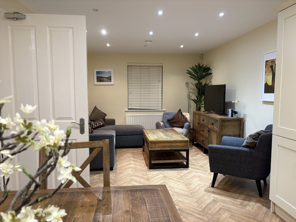 Living room in the Hillyard Mews townhouse accommodation, Newcastle, Down