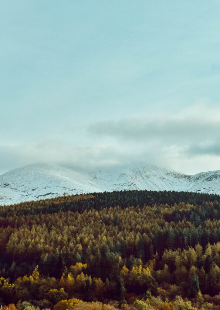 Snow covering the Mourne Mountains in autumn