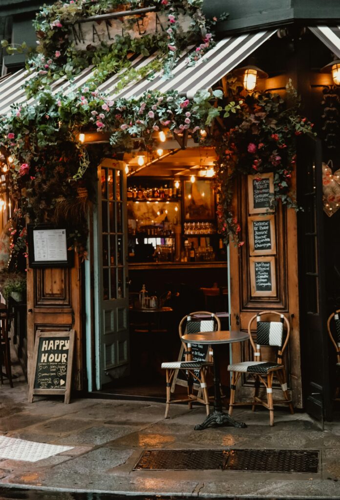 Cafe with flower decoration in Paris