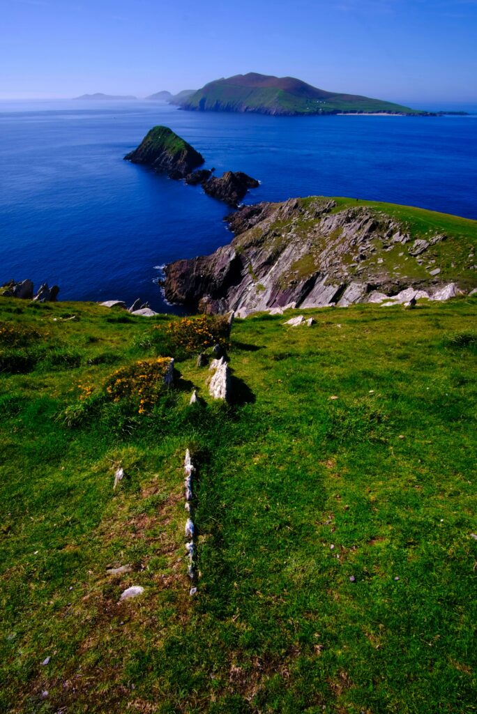 Beautiful view of the sea and island off the Dingle Peninsula in Kerry