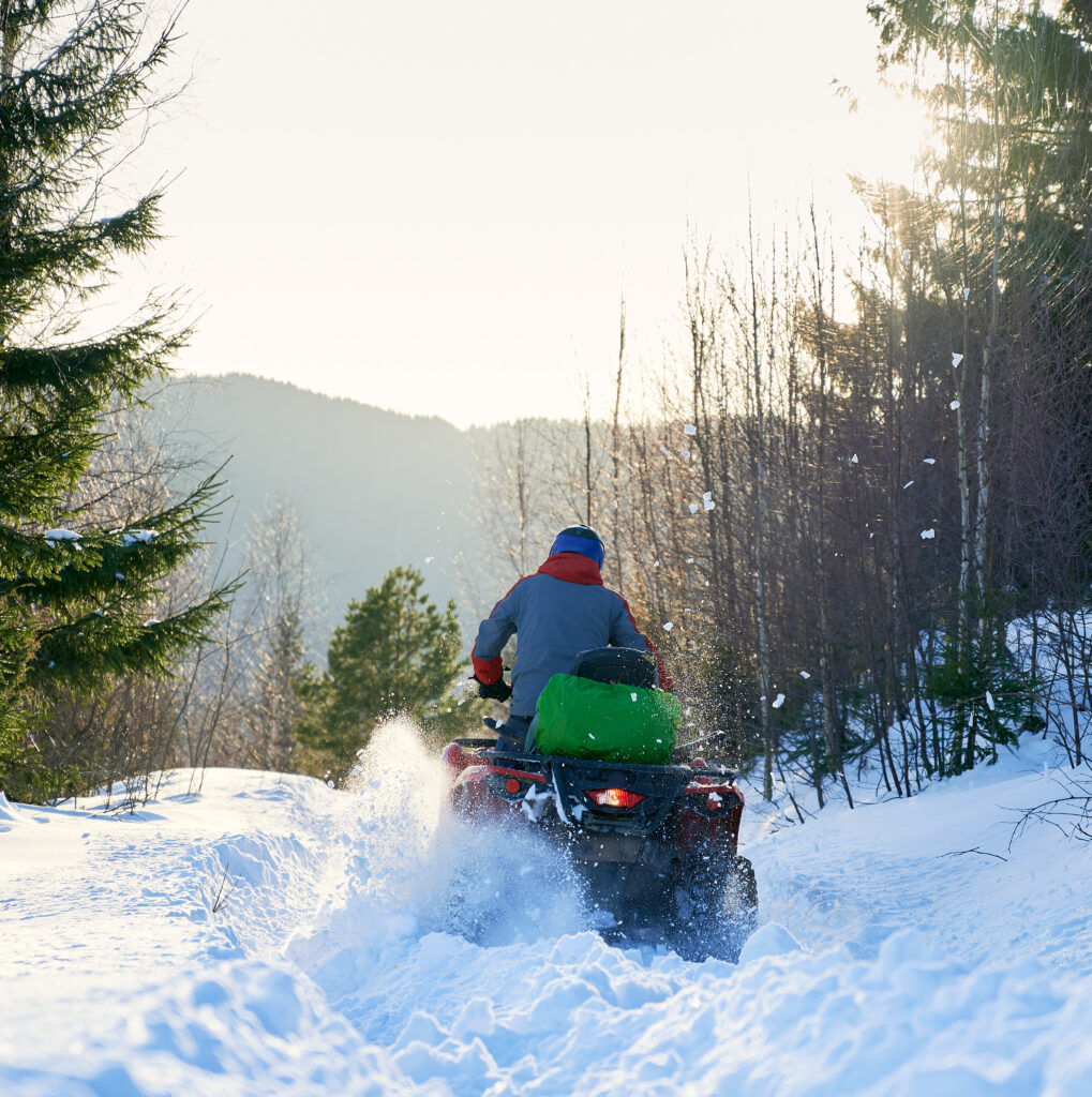 Rearview of a snowmobile in the snow