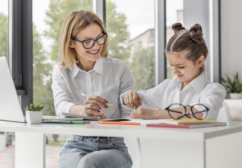 Girl being tutored at home