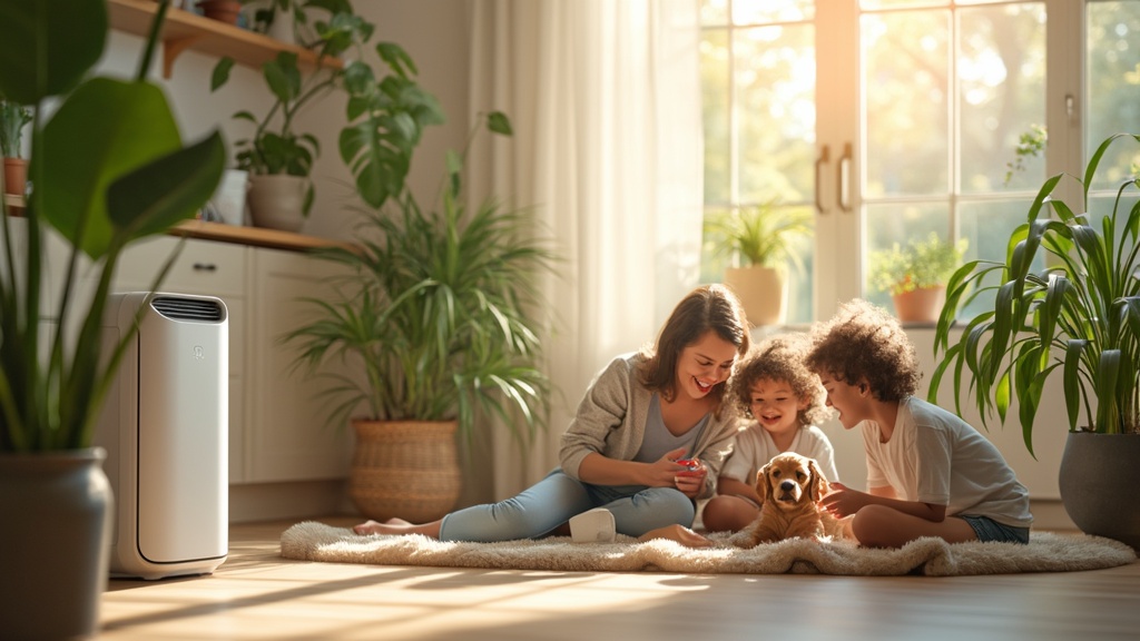 Mother and children with a pet dog