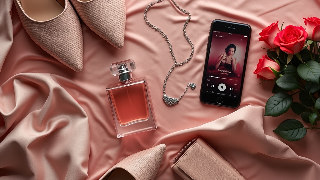Date night essentials pink flatlay