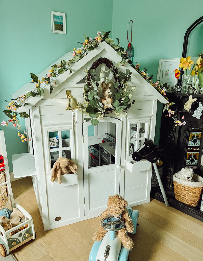 Indoor playhouse decorated for Easter