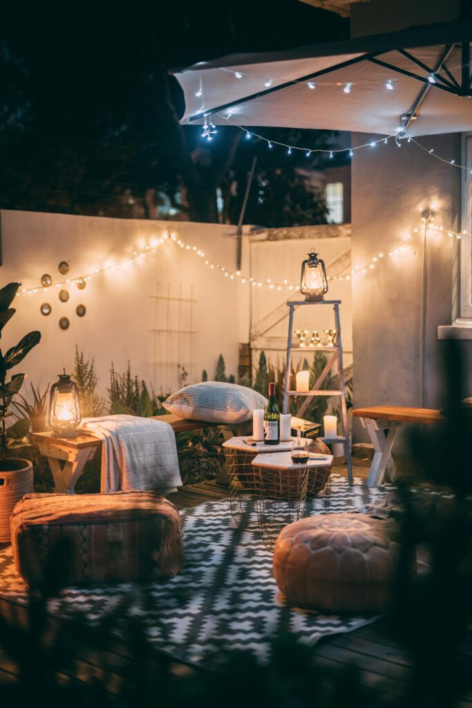 Backyard set up for a summer evening relaxing
