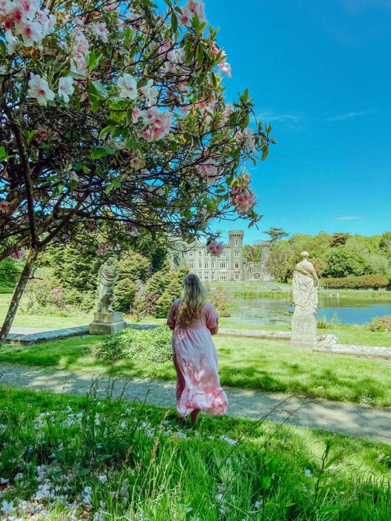 Back view of a woman on the grounds of Johnstown Castle, Wexford