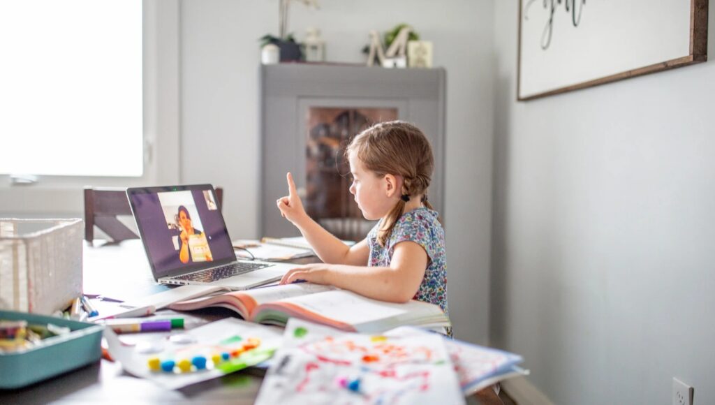Girl being tutored online