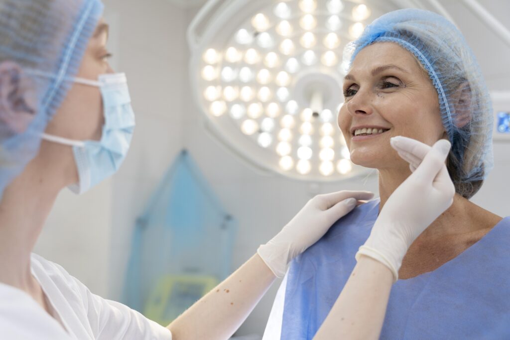 Surgeon tending to smiling patient