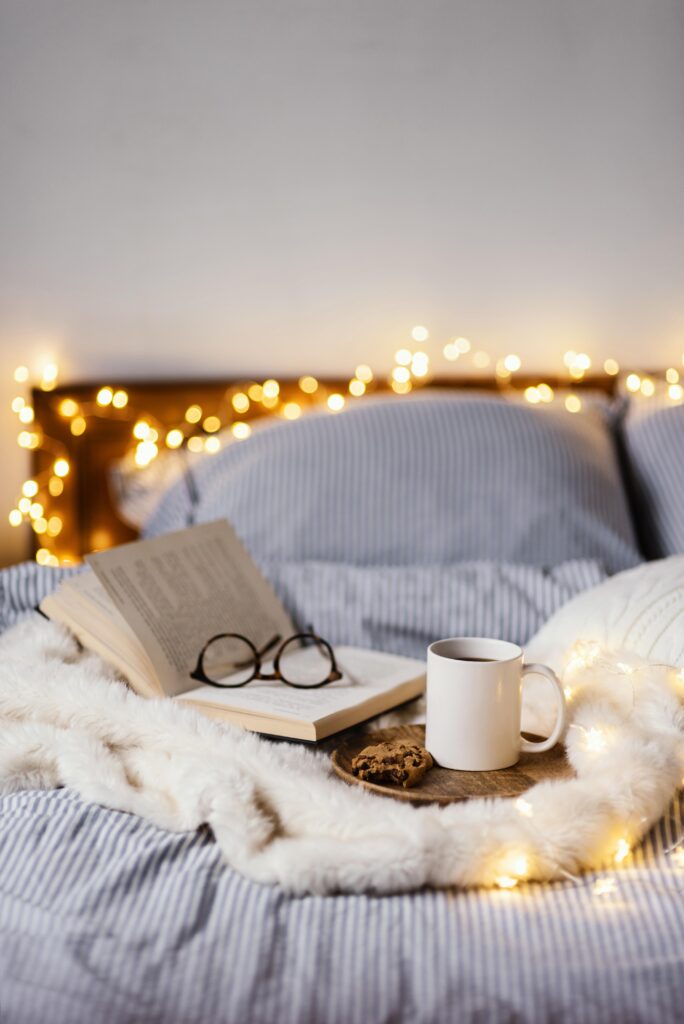Cosy bedroom with lights