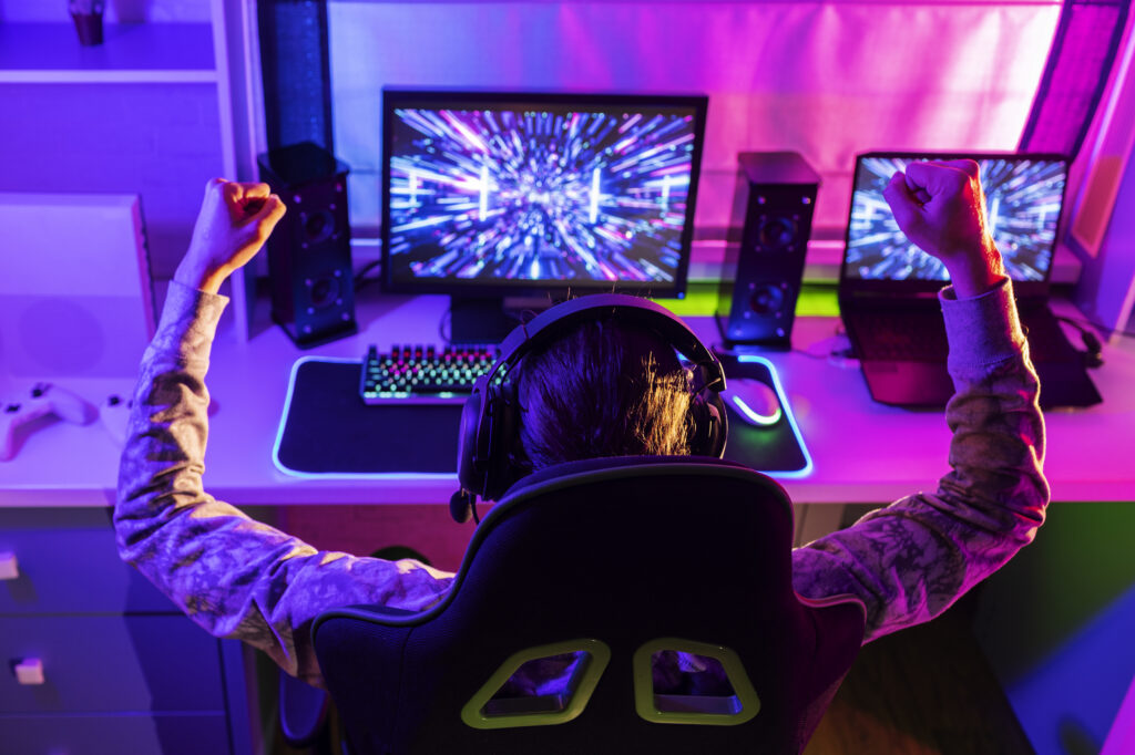Gamer winning a game