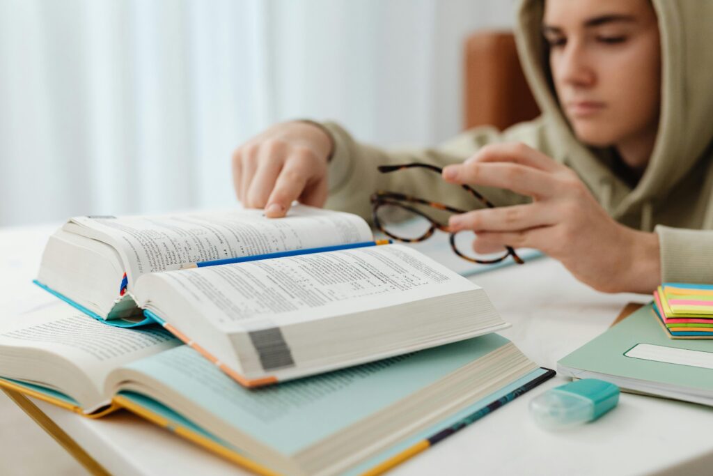 Teen boy studying
