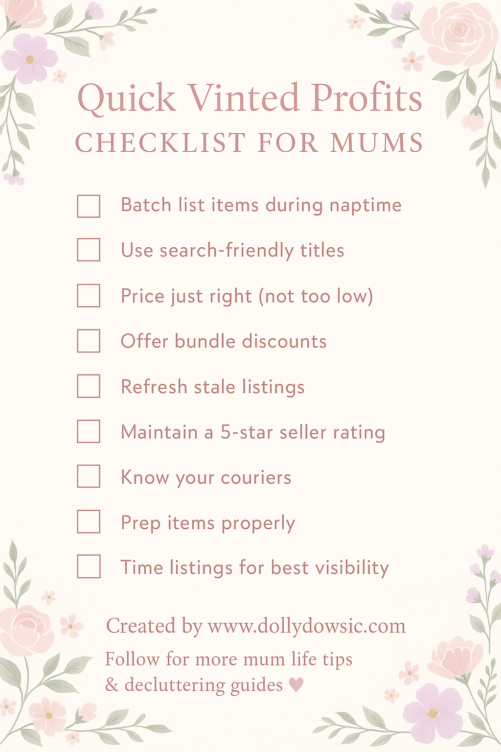 Vinted checklist for busy mums