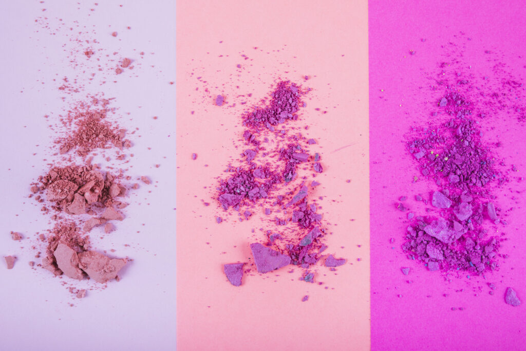 Blush powders on pink and purple coloured backgrounds