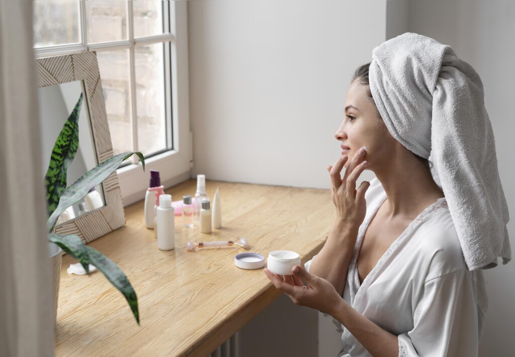 Young woman doing her skincare routine