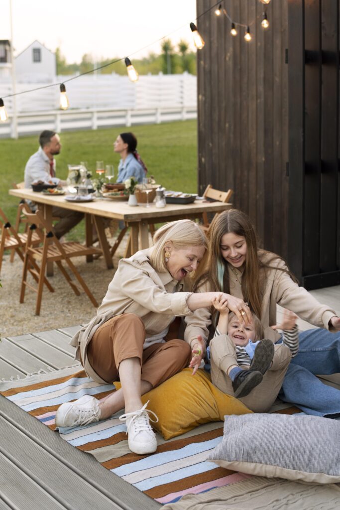 Happy family on a deck