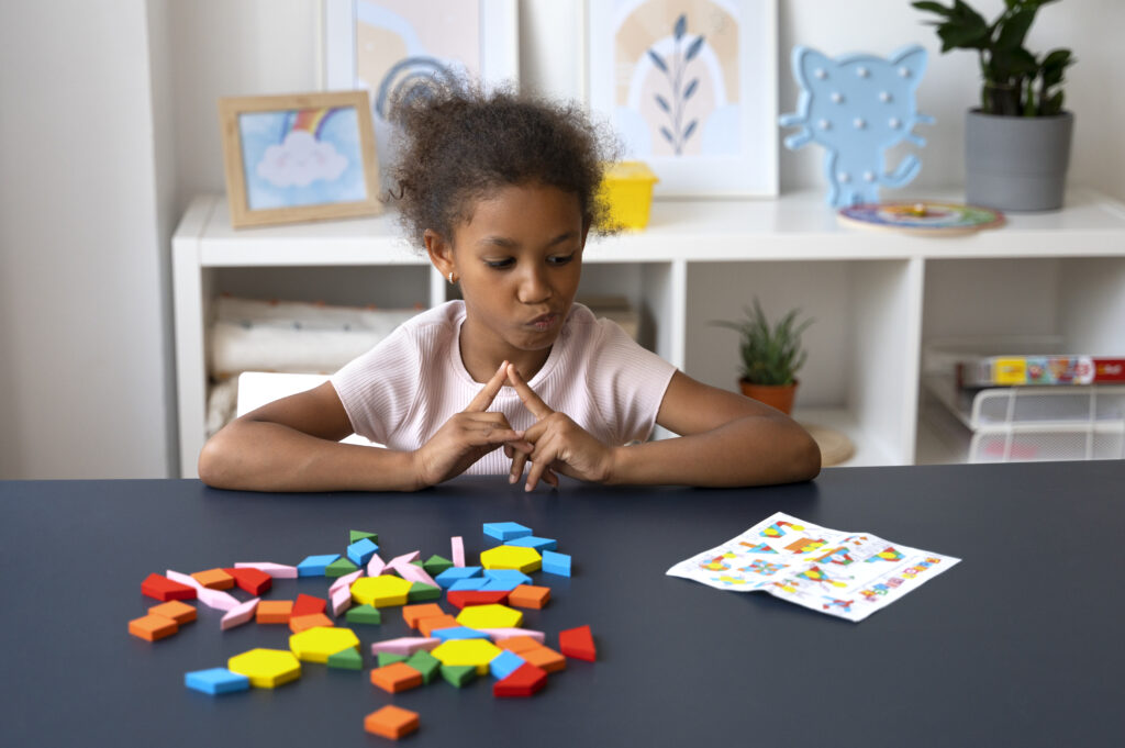 Child thinking with a puzzle