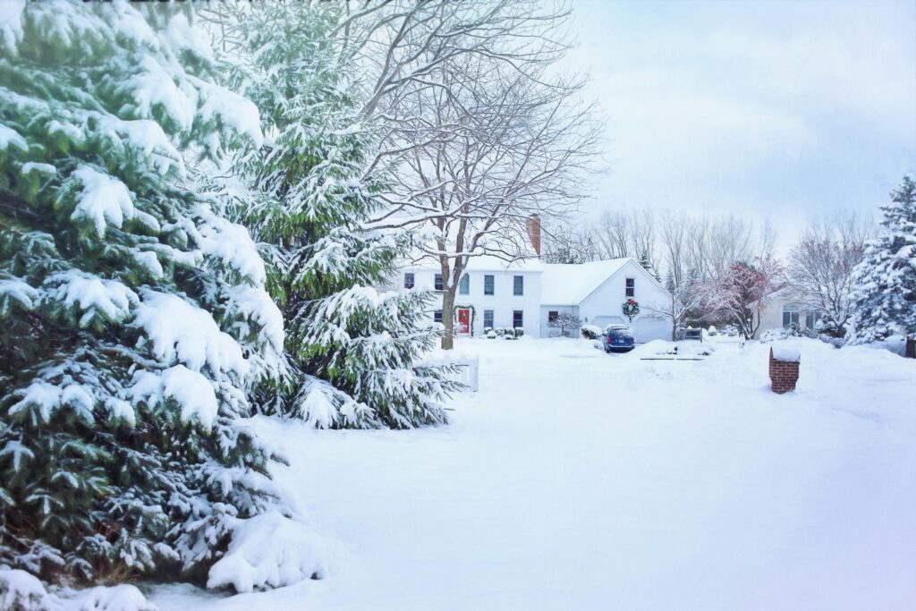 Beautiful house surrounded by snow