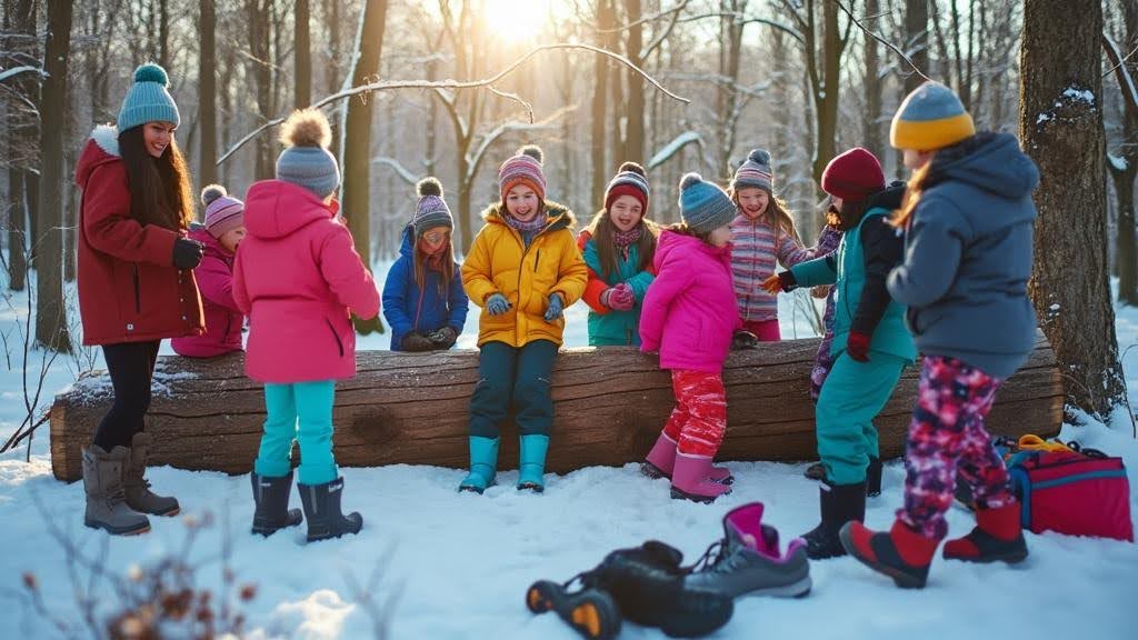 Children preparing for snowplay.
