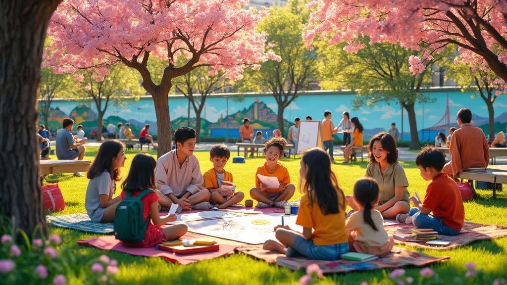 Joyful multicultural learning scene.