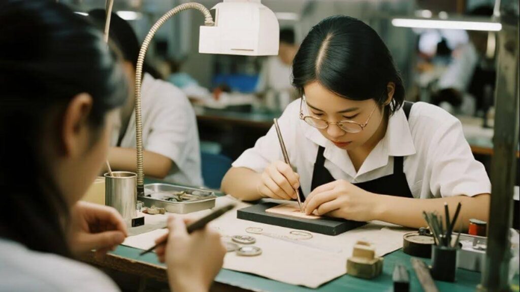 Woman making jewelry
