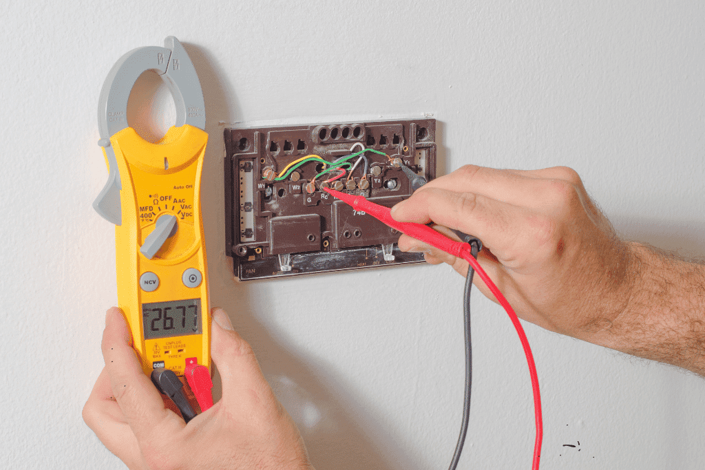 Technician testing thermostat
