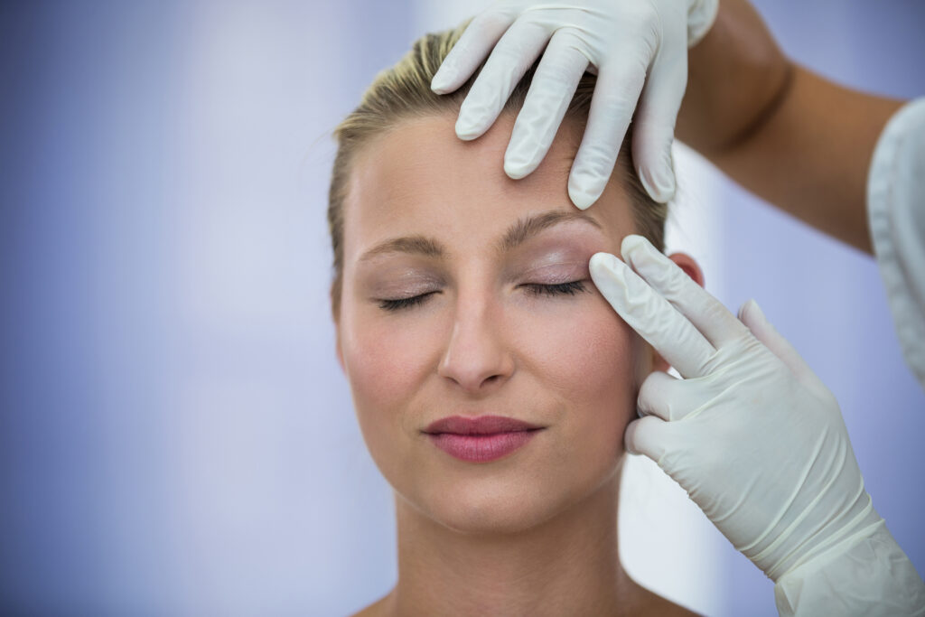 Woman getting prepped for eyelid surgery