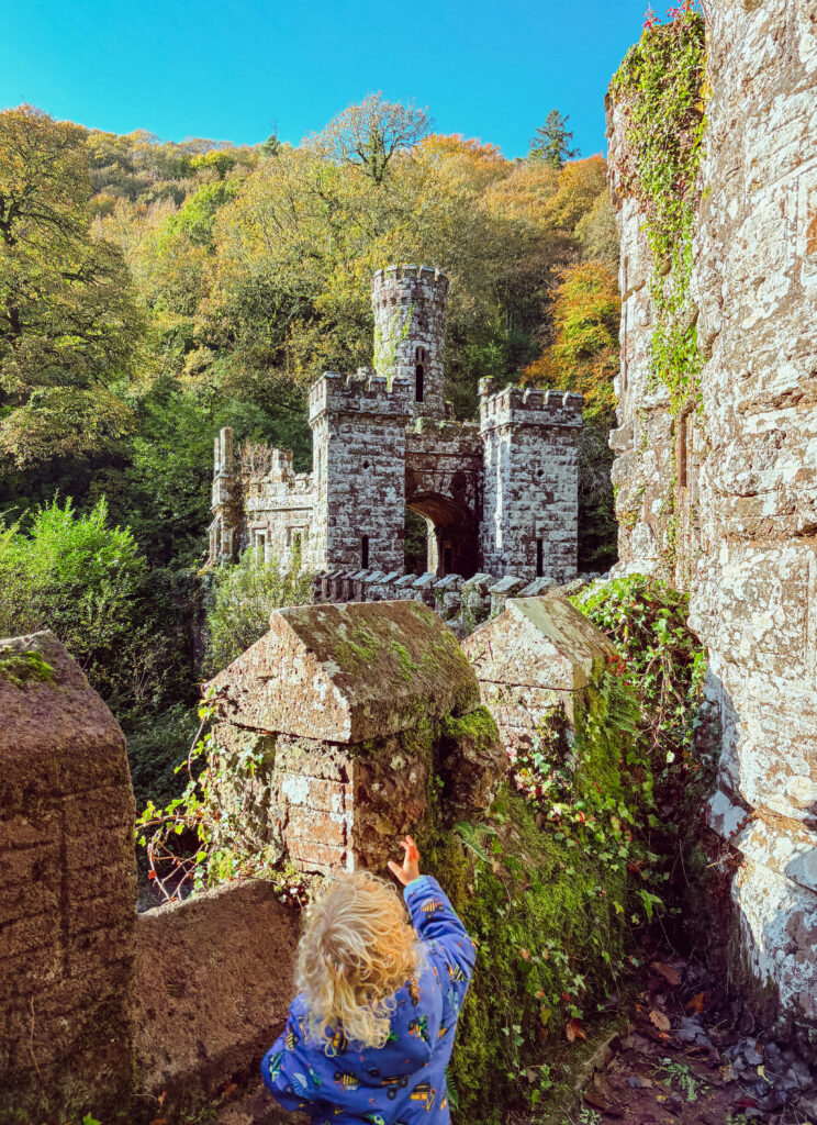 Child looking at an Irish castle
