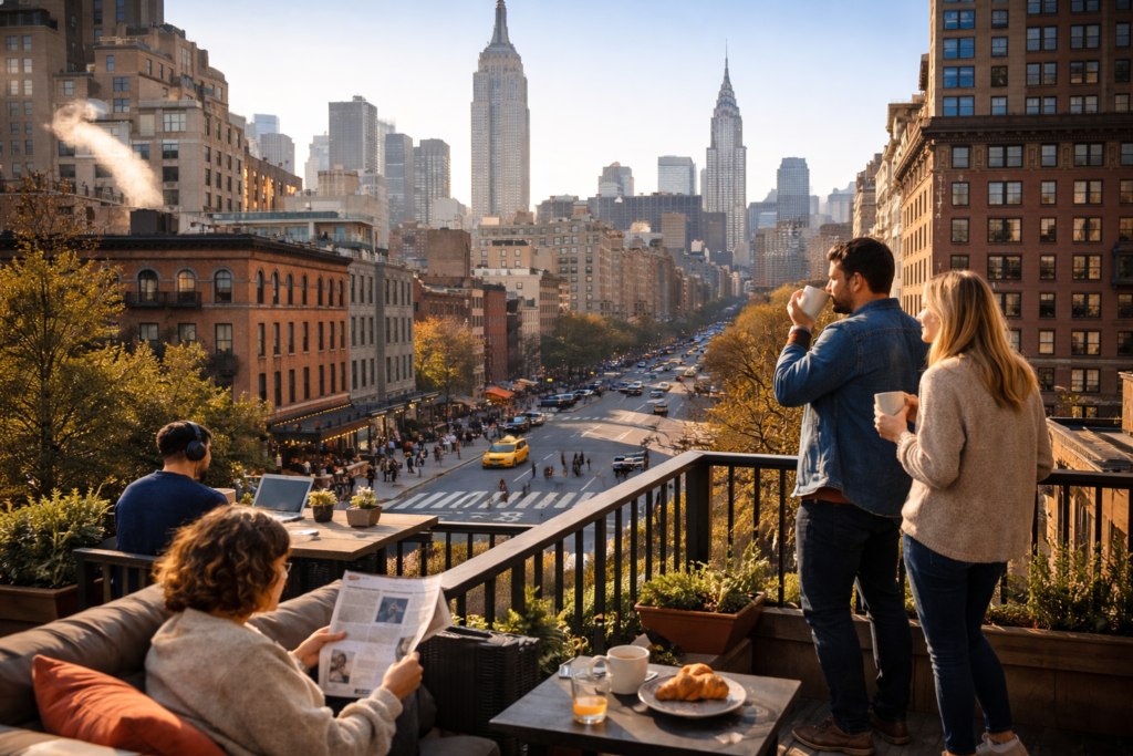 People on a balcony in New York City