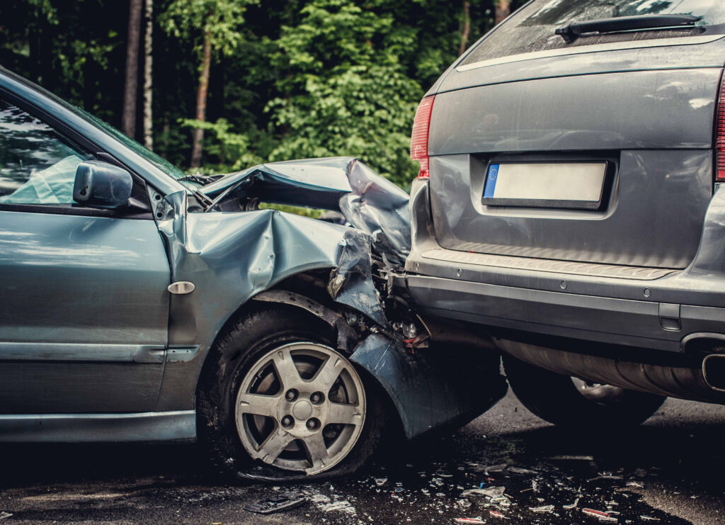 Two cars crashed into one another
