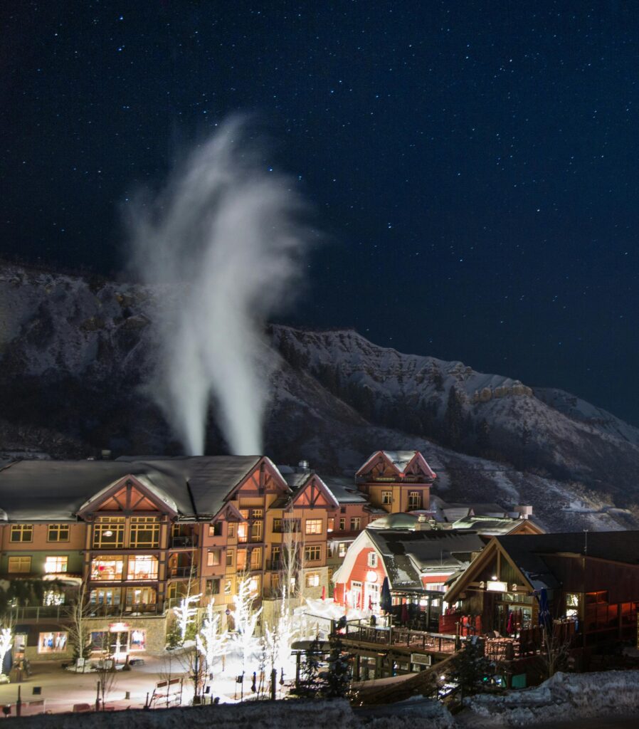 Ski resort at night time