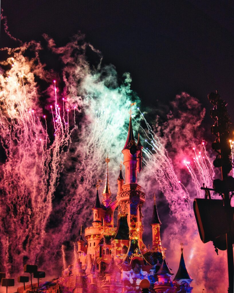 Disneyland Paris castle with fireworks