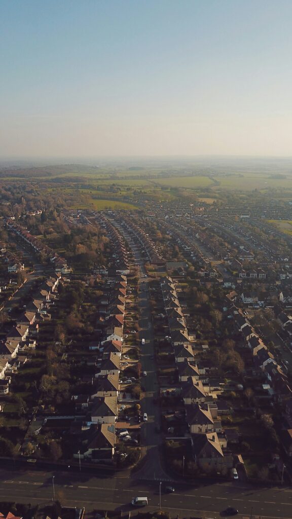 Aerial view of houses in the UK