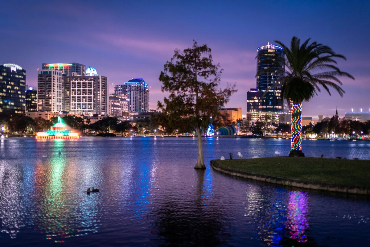 View of Lake Eola at night