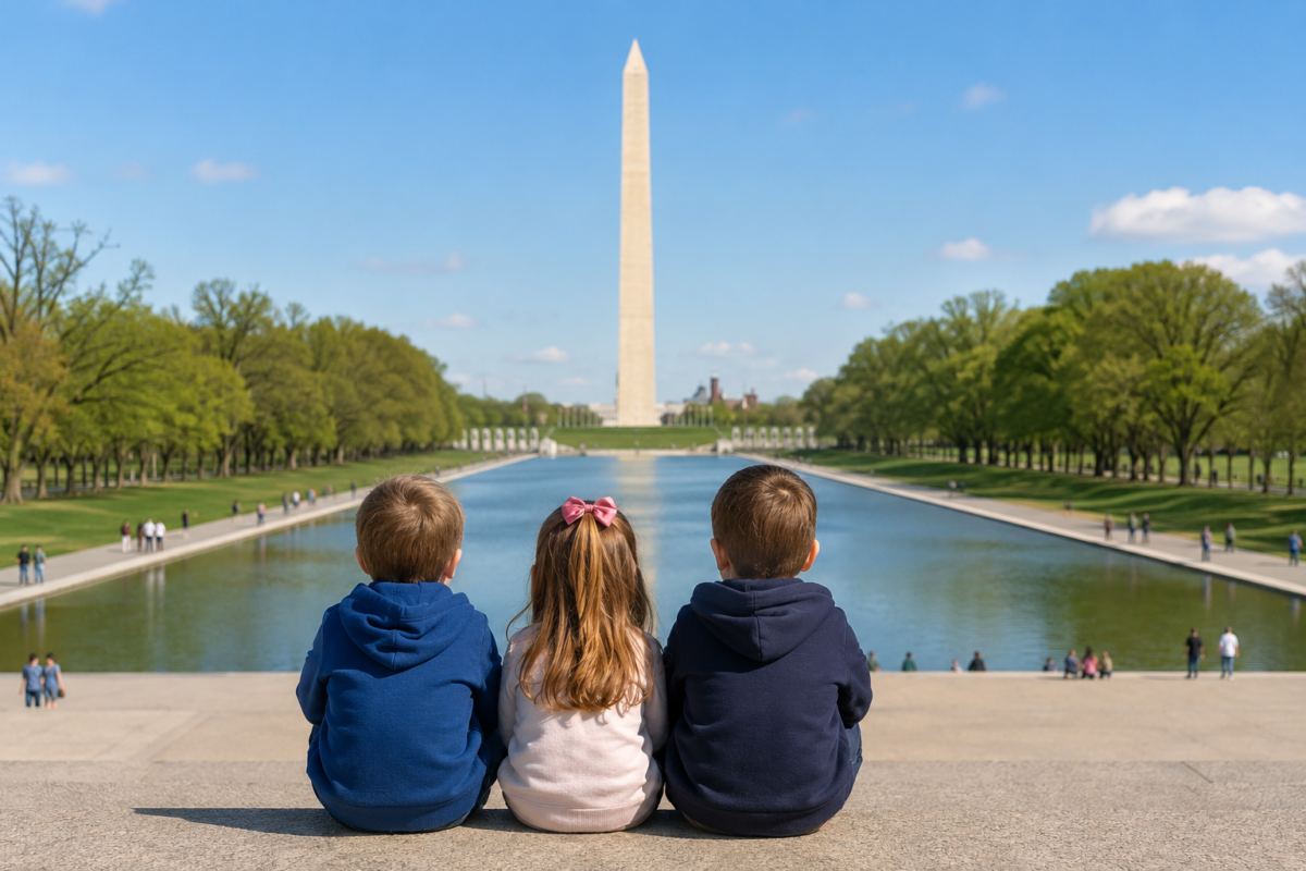 3 young children sitting on steps in Washington D.C.