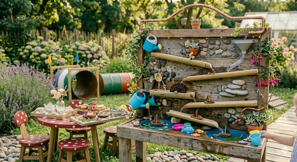DIY water wall in a beautiful backyard