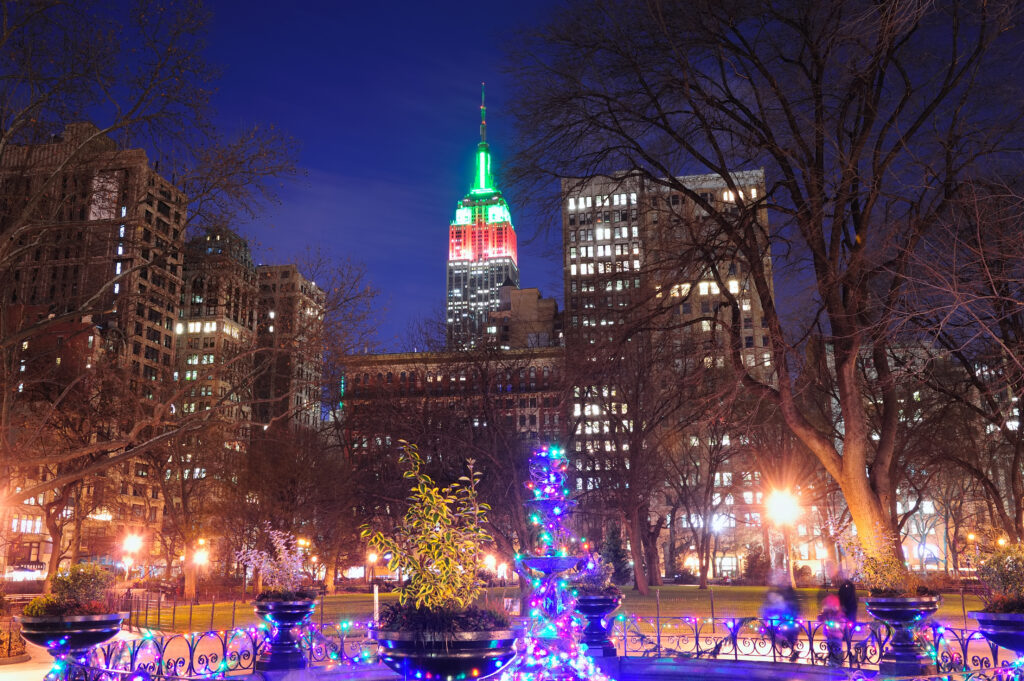 New York lit up with Christmas lights