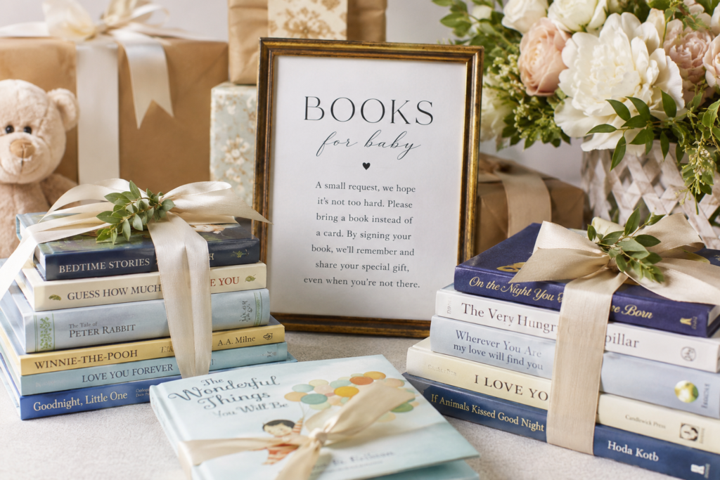 Books for a baby at a baby shower