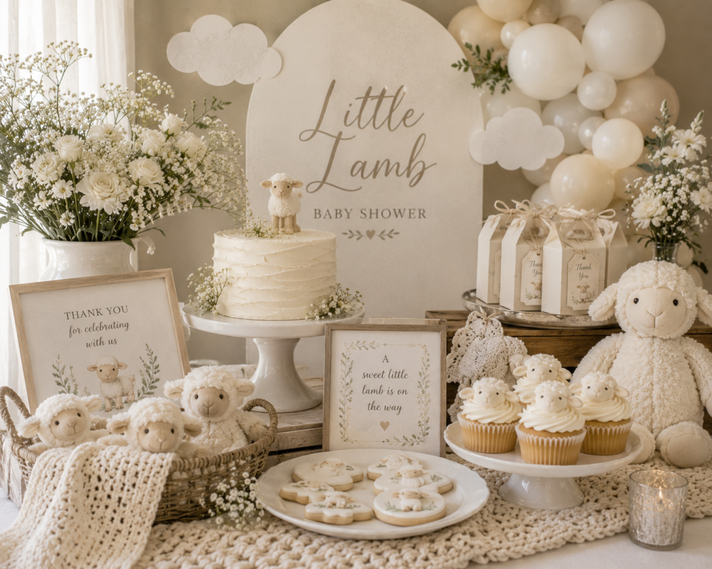Little lamb baby shower table display
