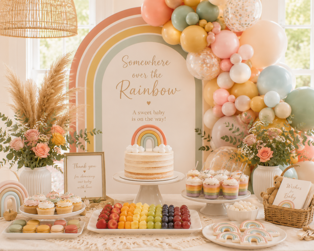 Pastel rainbow themed baby shower