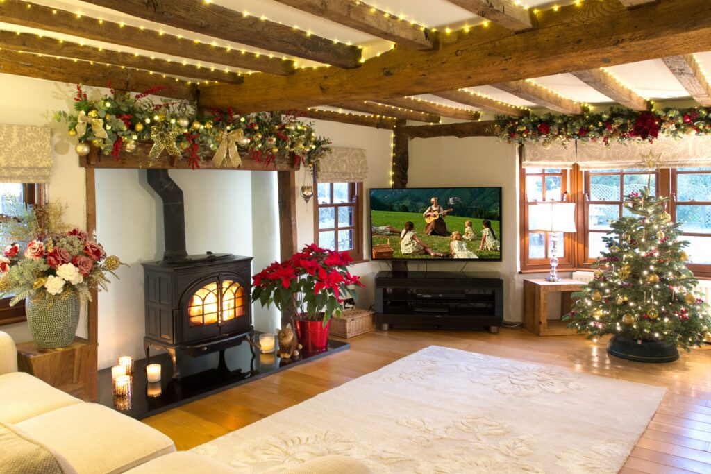 Living room decorated for Christmas