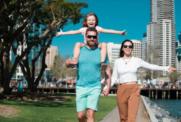 Young family in a city