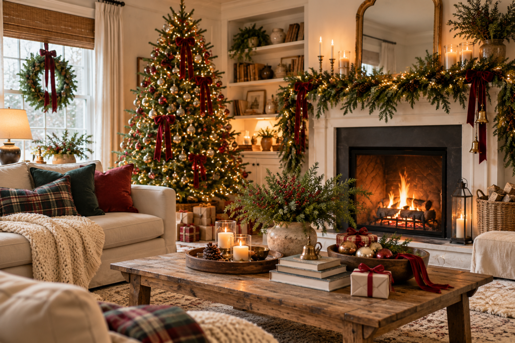 Pottery Barn inspired Christmas living room decor