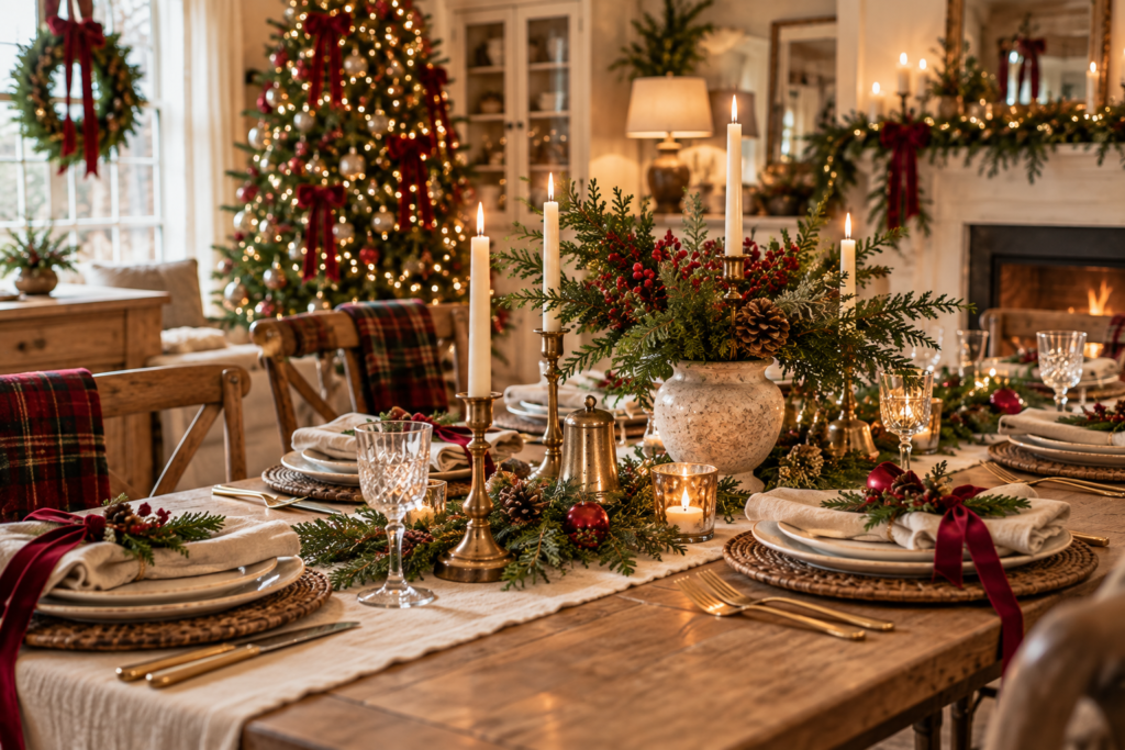 Beautiful Christmas themed tablescape