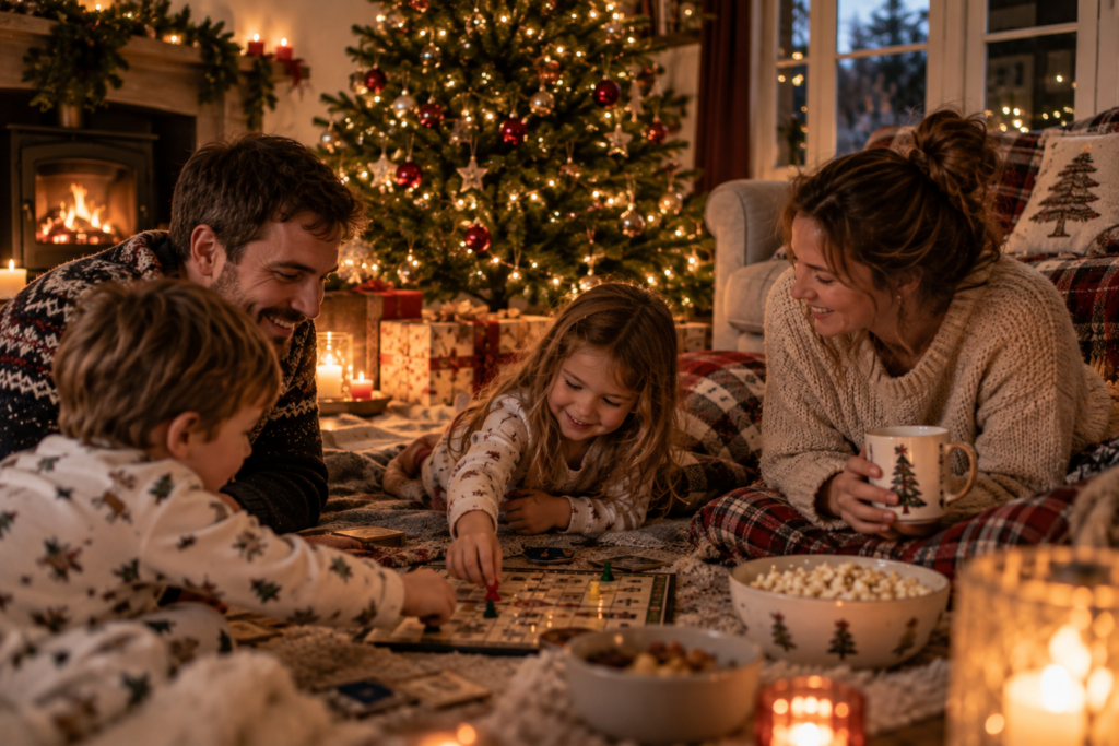 Family having a Christmas games night